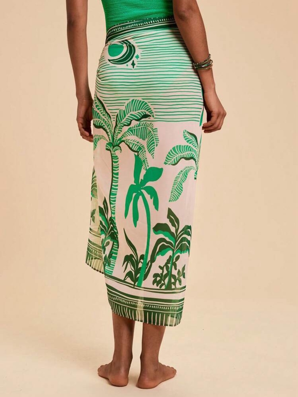 SHEIN Green Palm-Print Swim Sarong Cover-Up - Picture 4 of 5